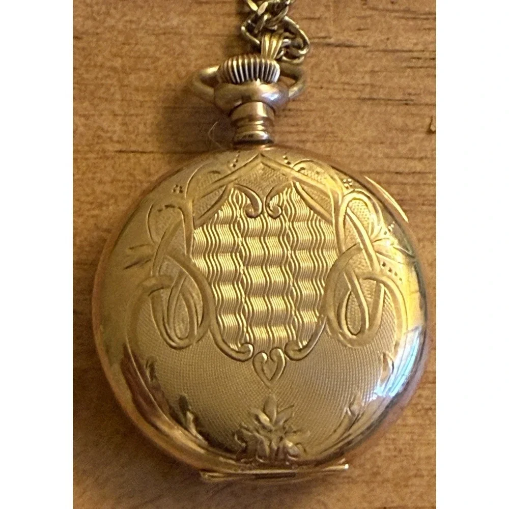 Antique 1916 Elgin Pocket Watch Gold Filled W/ Necklace Inscribed Needs Battery